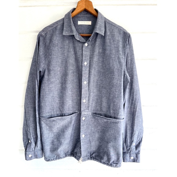 KESTIN HARE Armadale Overshirt in a Cotton/Linen Blend Chambray Blue - S - Picture 1 of 10
